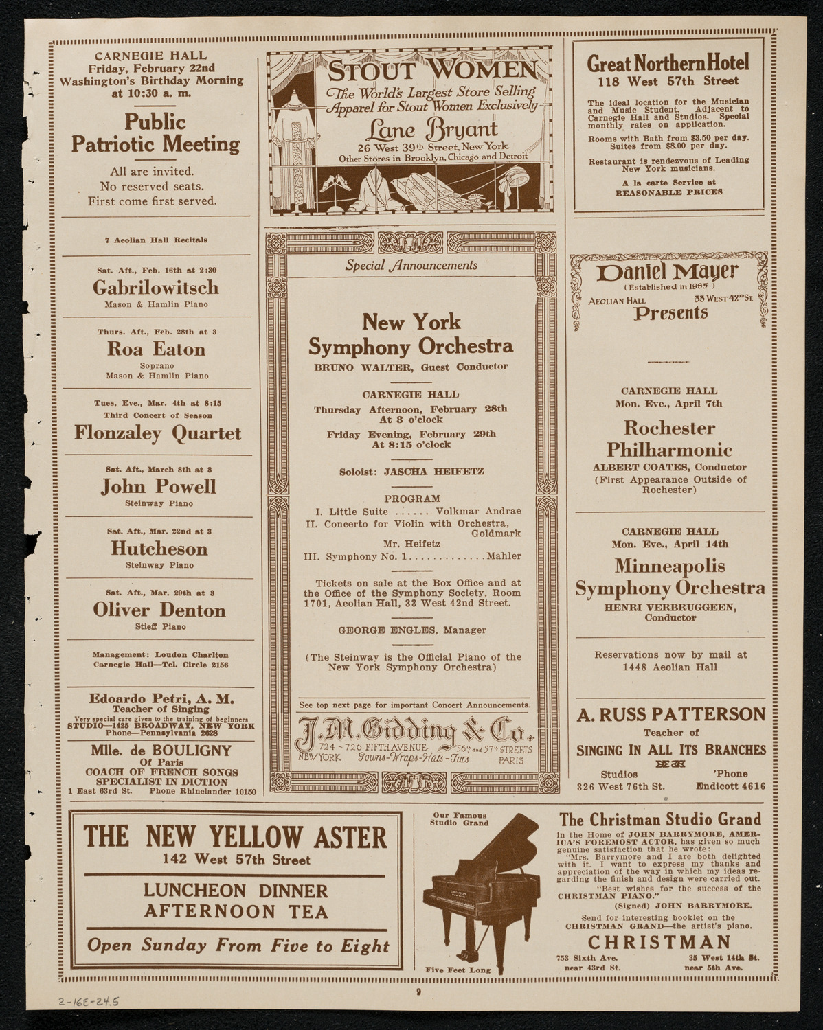 New York Philharmonic, February 16, 1924, program page 9