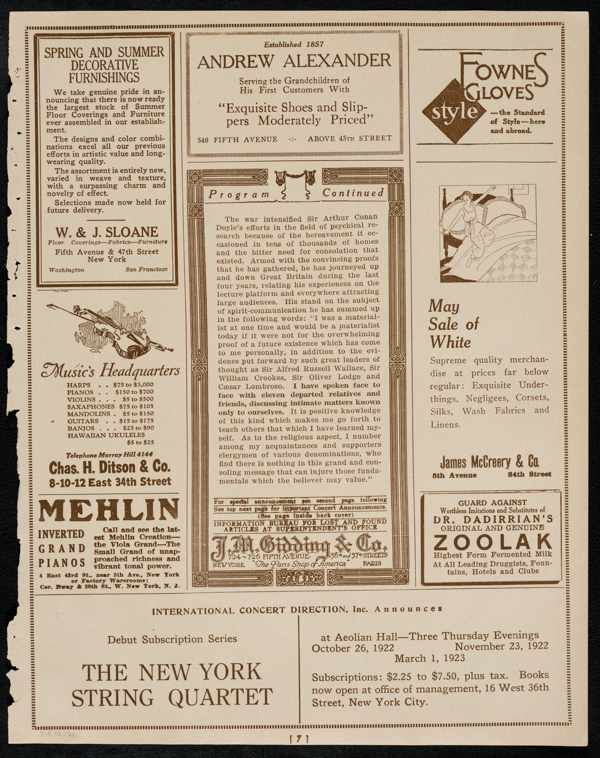 Sir Arthur Conan Doyle, May 5, 1922, program page 7
