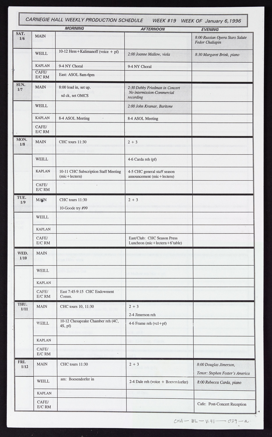 Carnegie Hall Booking Ledger, volume 41, page 39a