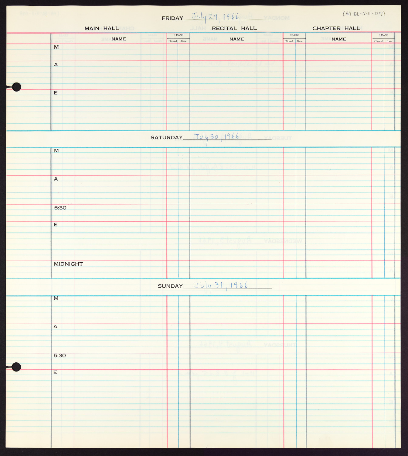 Carnegie Hall Booking Ledger, volume 11, page 97