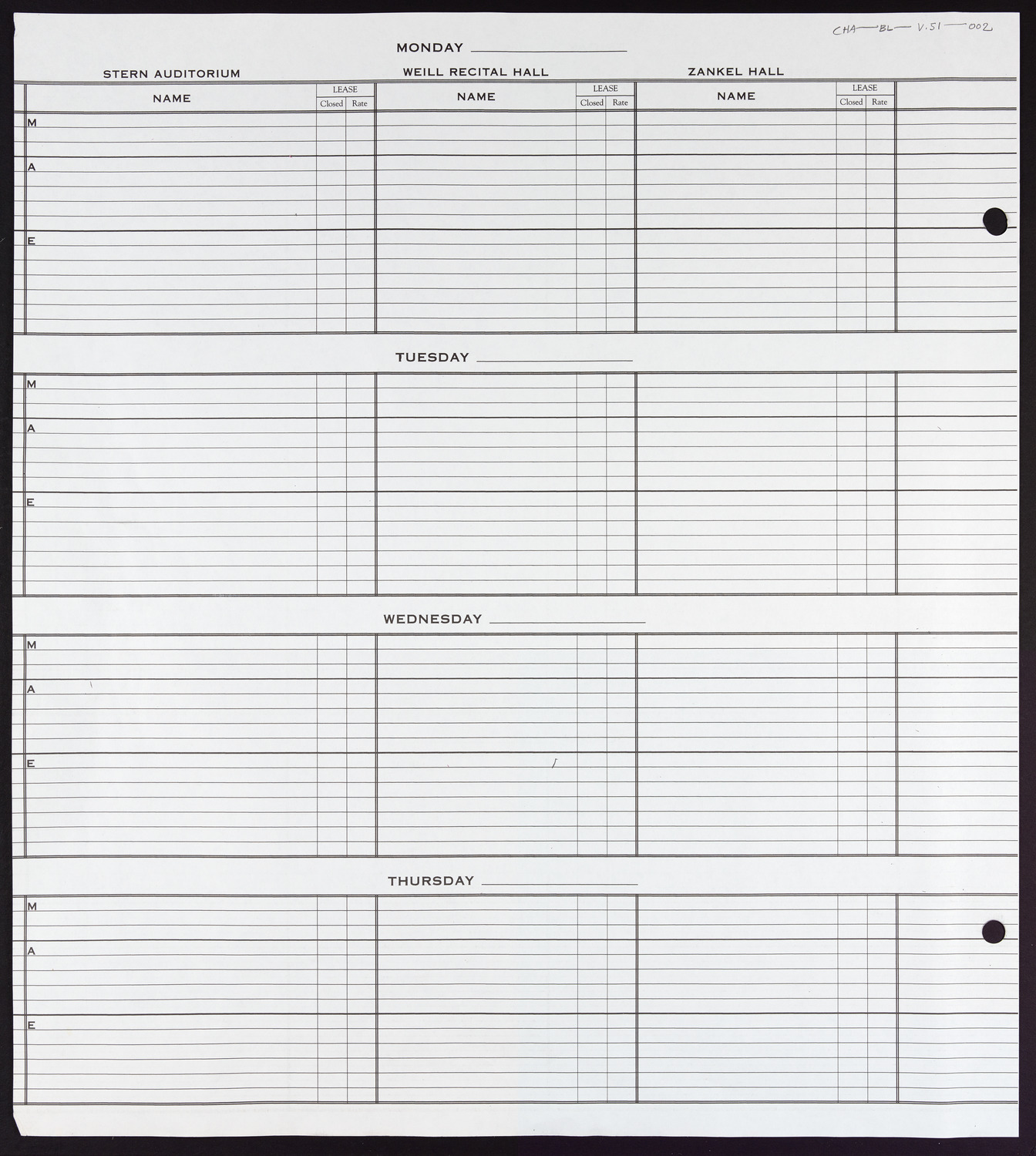 Carnegie Hall Booking Ledger, volume 51, page 2