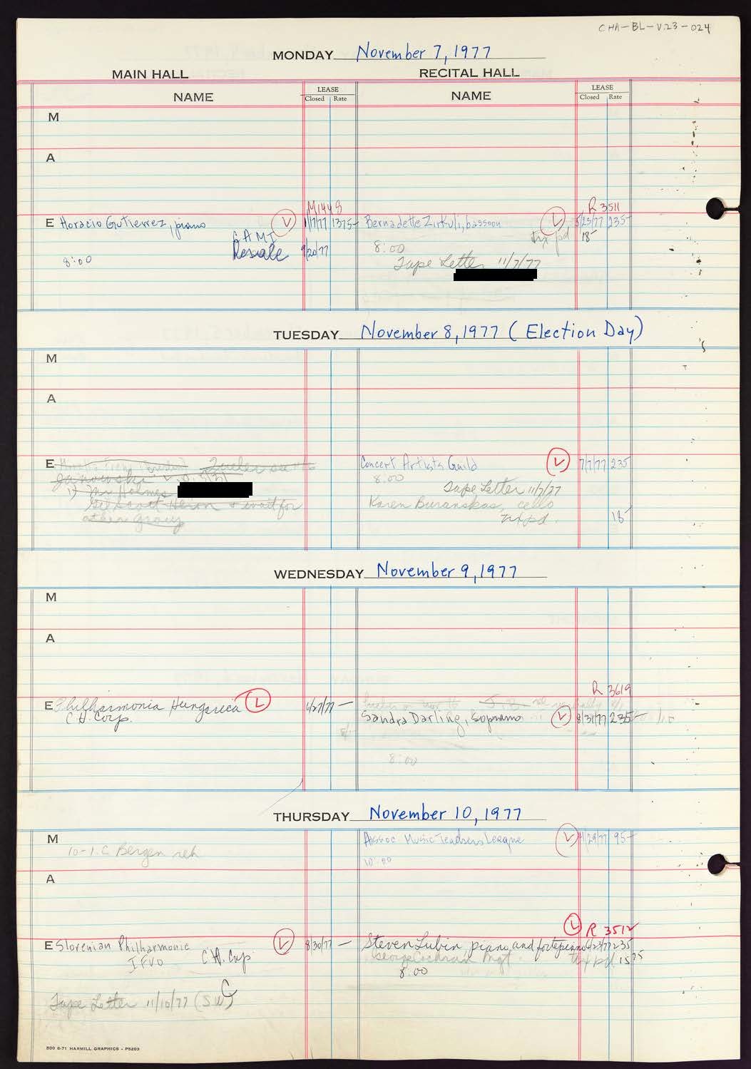 Carnegie Hall Booking Ledger, volume 23, page 24