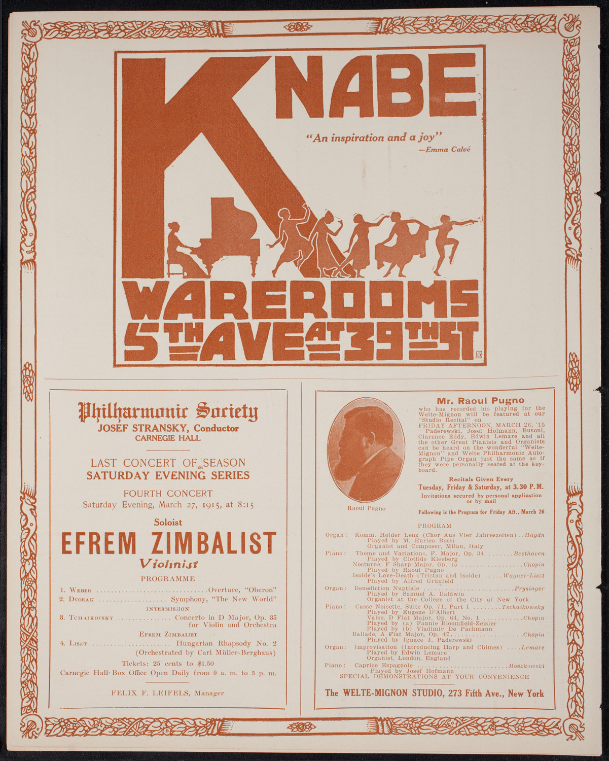 New York Philharmonic, March 26, 1915, program page 12