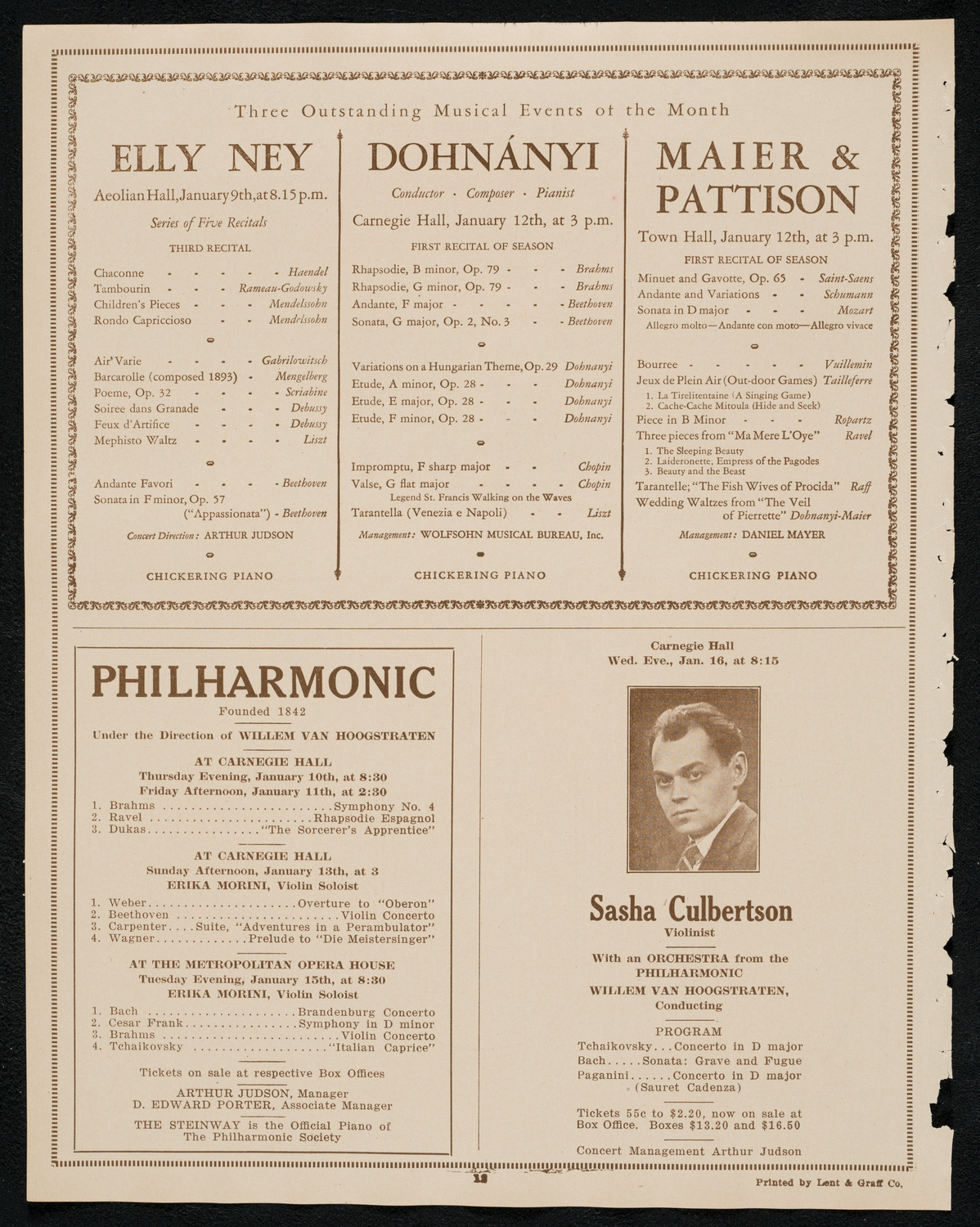 New York Symphony Orchestra: Beethoven Cycle, January 10, 1924, program page 12