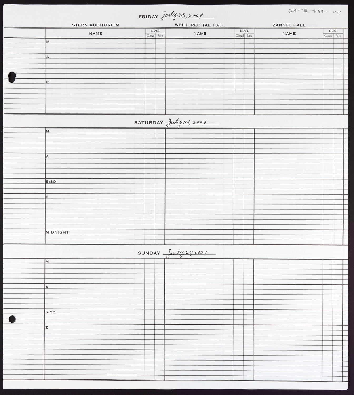 Carnegie Hall Booking Ledger, volume 49, page 97
