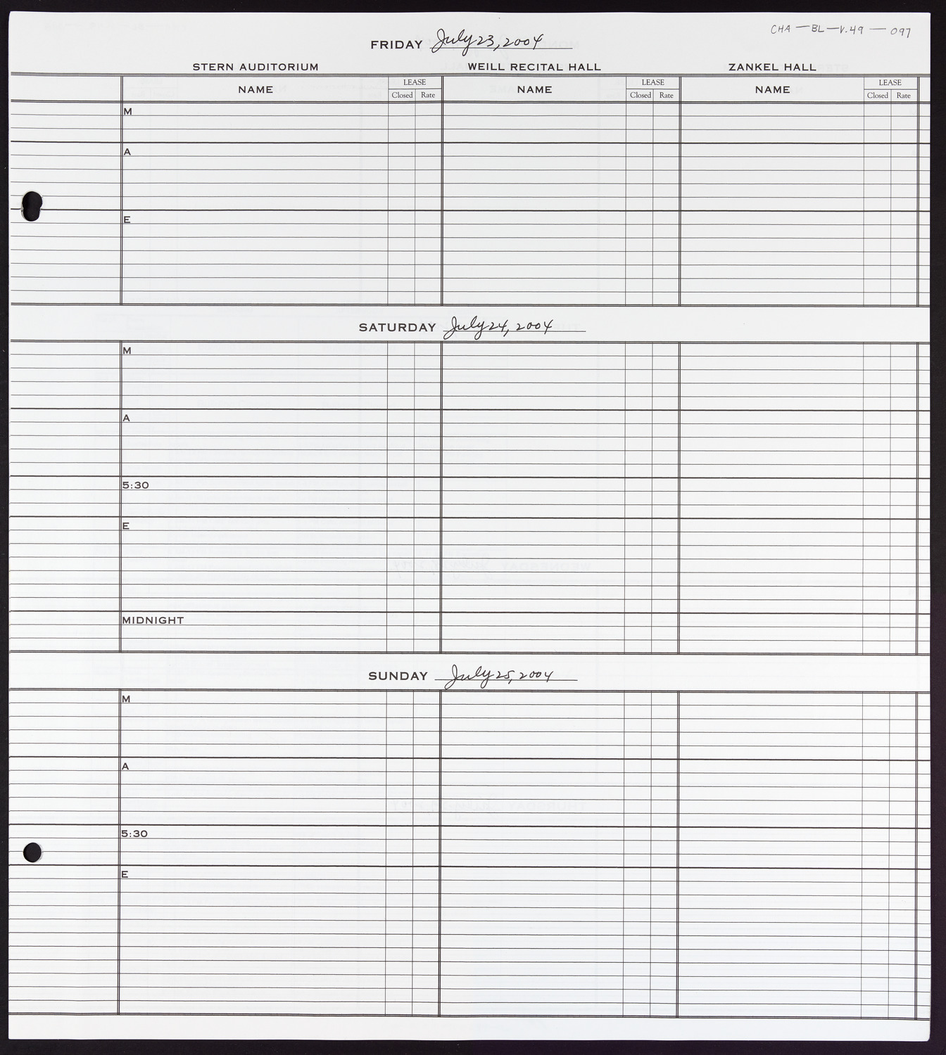 Carnegie Hall Booking Ledger, volume 49, page 97