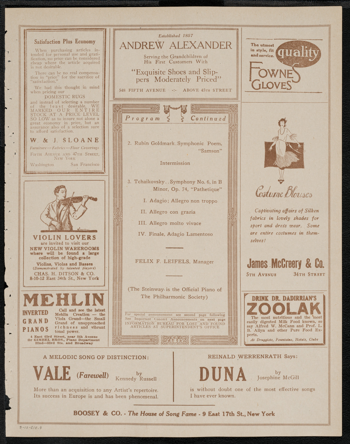 New York Philharmonic, March 10, 1921, program page 7