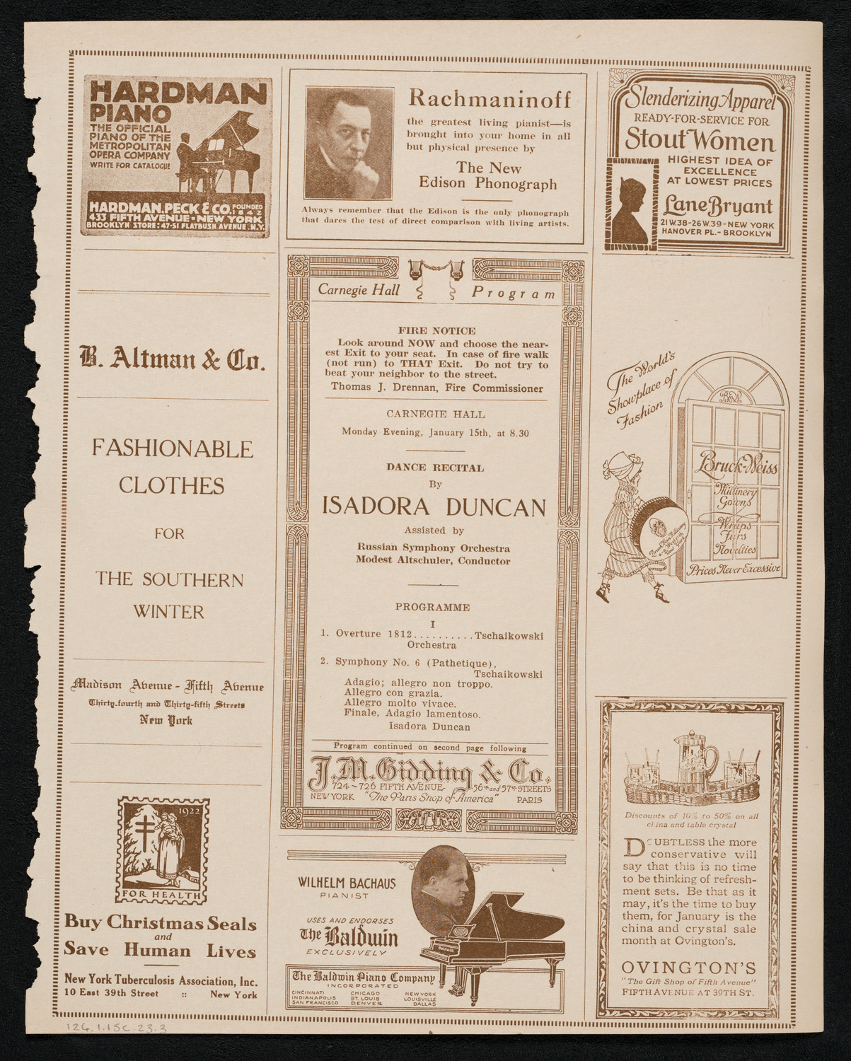 Isadora Duncan, Dancer, with the Russian Symphony Orchestra, January 15, 1923, program page 5