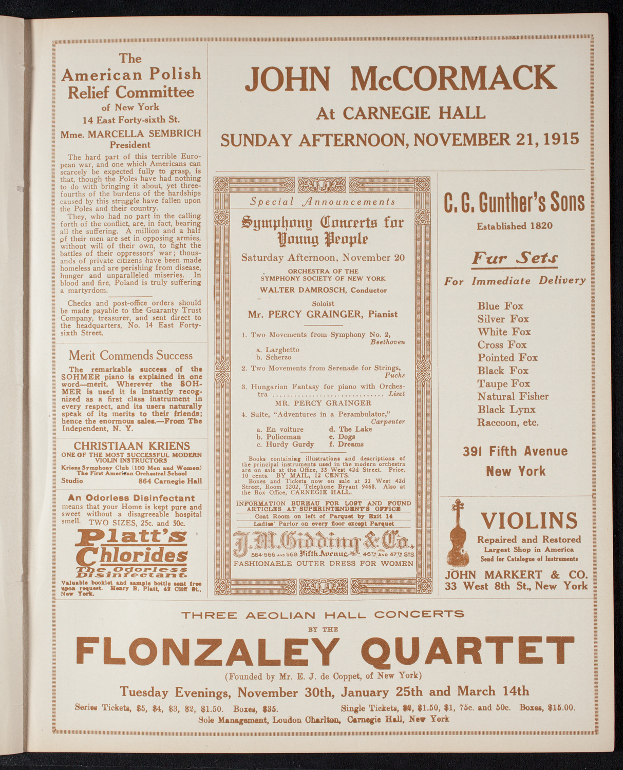 New York Philharmonic, November 19, 1915, program page 9
