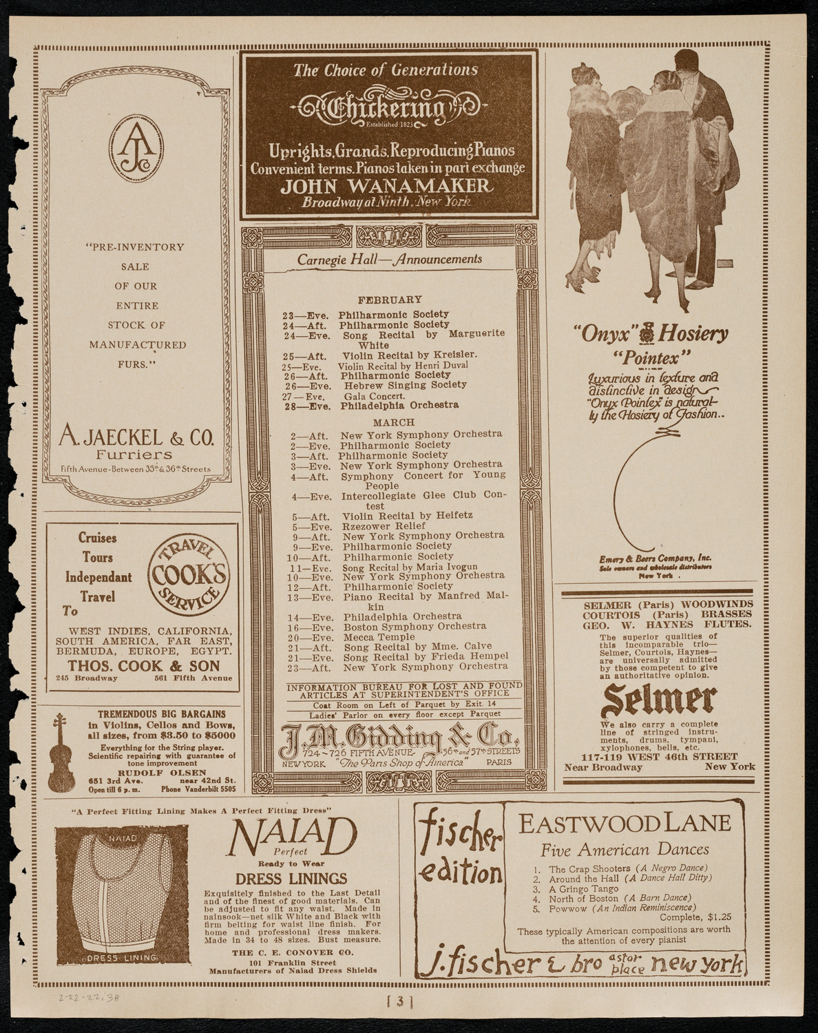 Josef Hofmann, Piano, February 22, 1922, program page 3