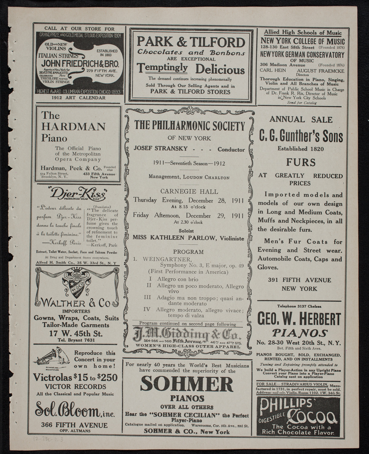 New York Philharmonic, December 28, 1911, program page 5