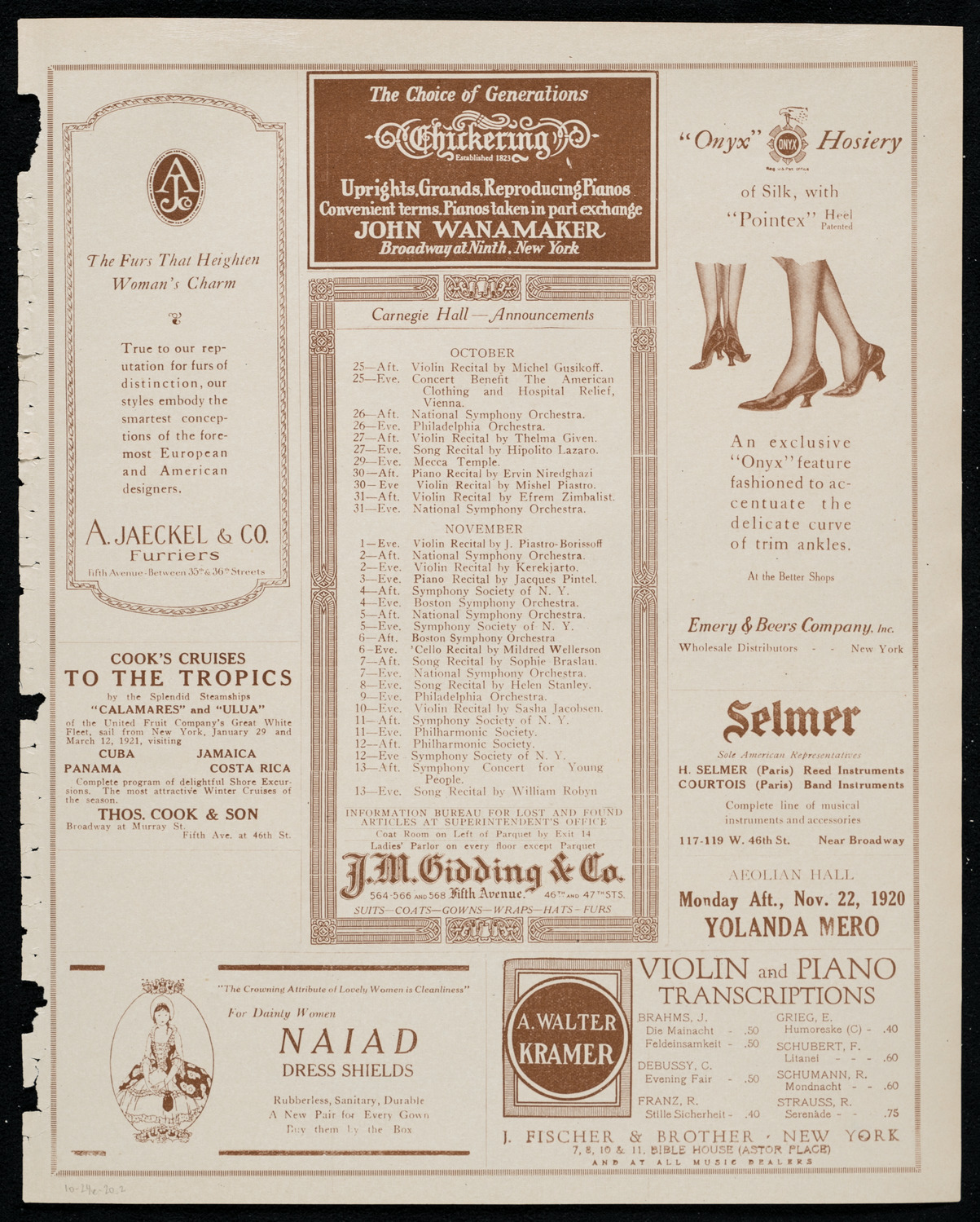 National Symphony Orchestra, October 24, 1920, program page 3