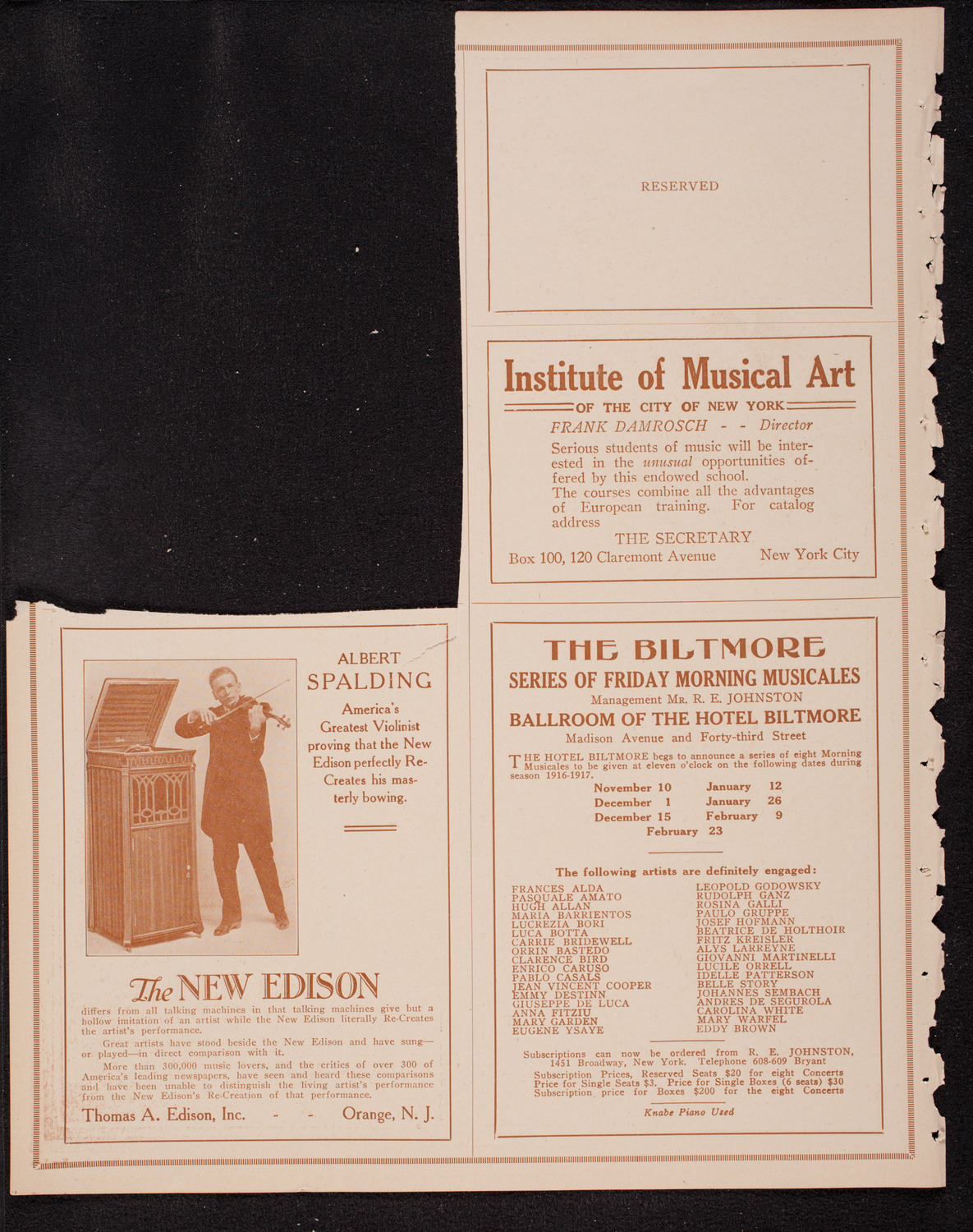 Frances Alda, Soprano, November 14, 1916, program page 2