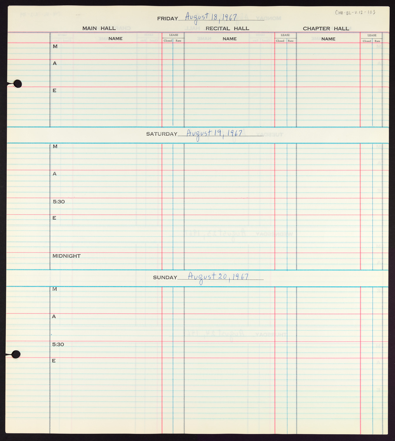 Carnegie Hall Booking Ledger, volume 12, page 103