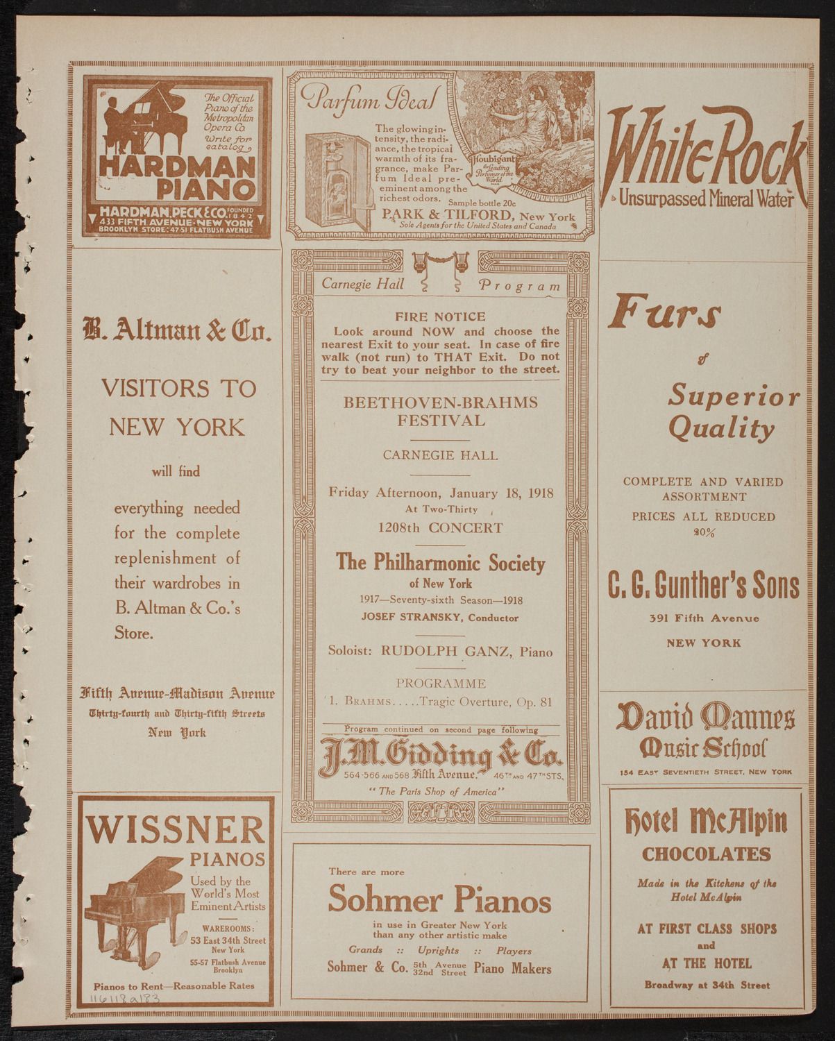 New York Philharmonic: Beethoven-Brahms Festival, January 18, 1918, program page 5