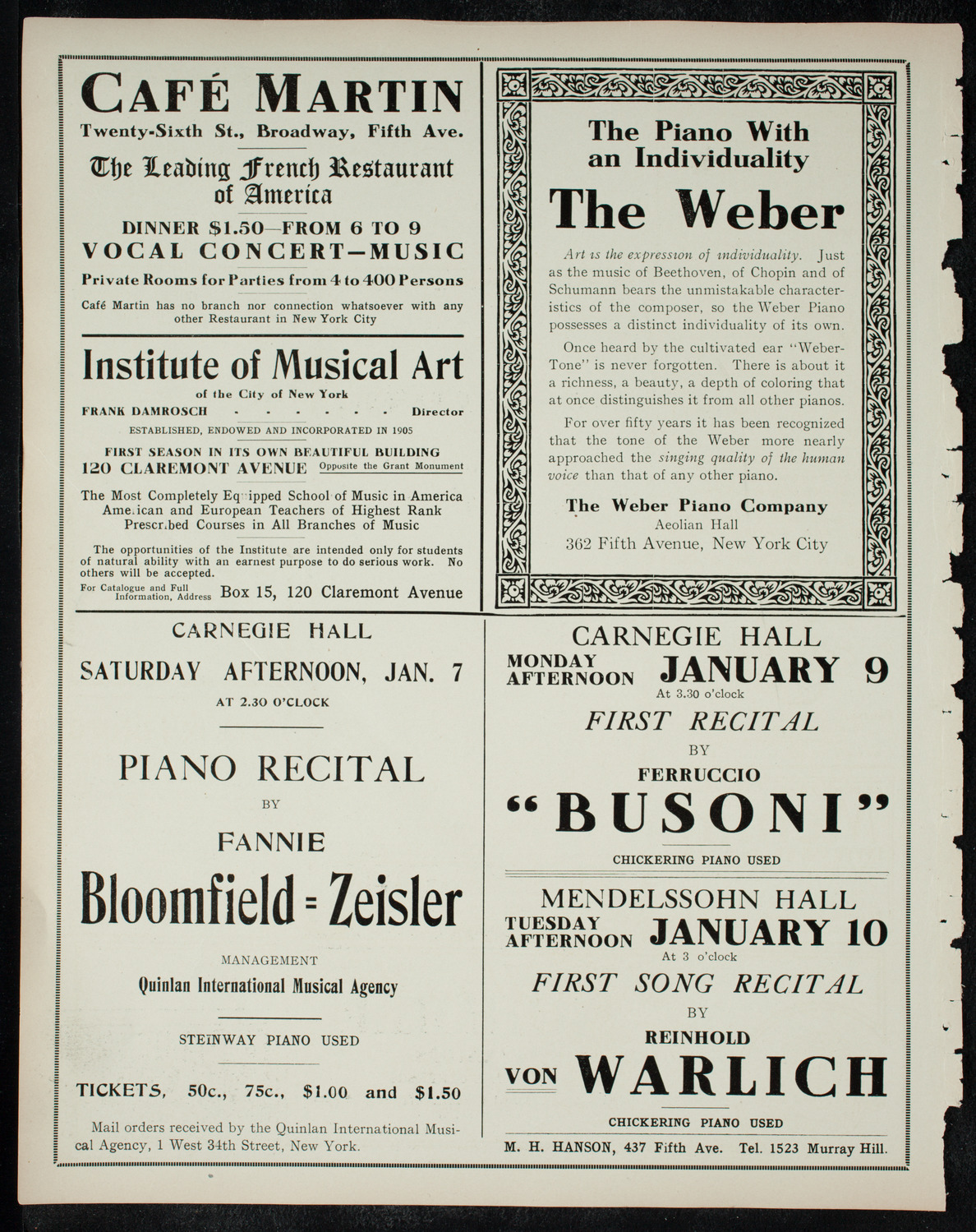 Marcella Sembrich, Soprano, December 6, 1910, program page 6
