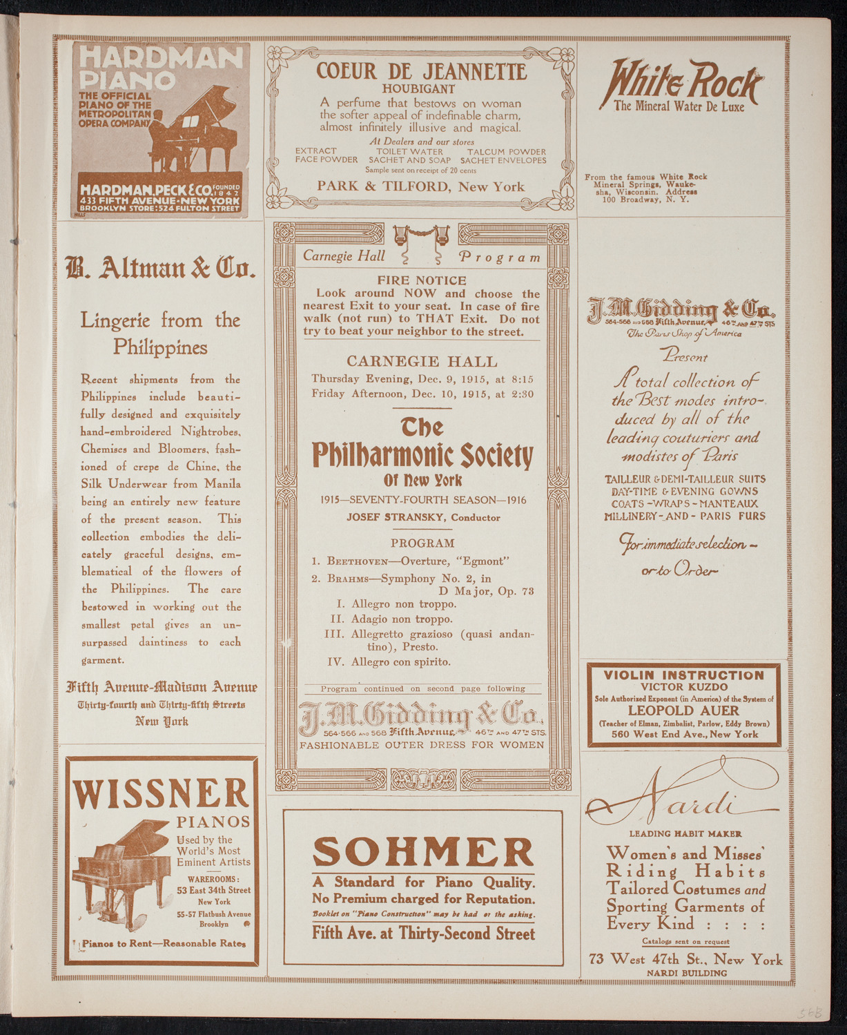 New York Philharmonic, December 9, 1915, program page 5