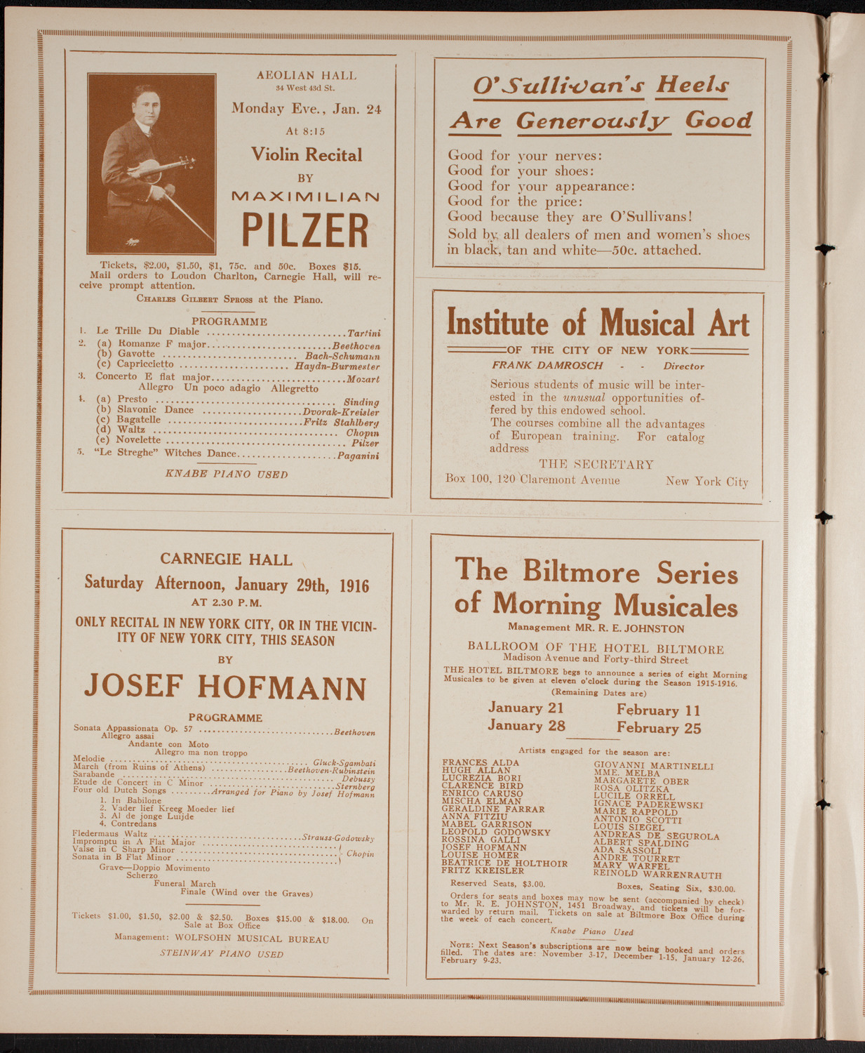 New York Philharmonic, January 21, 1916, program page 2