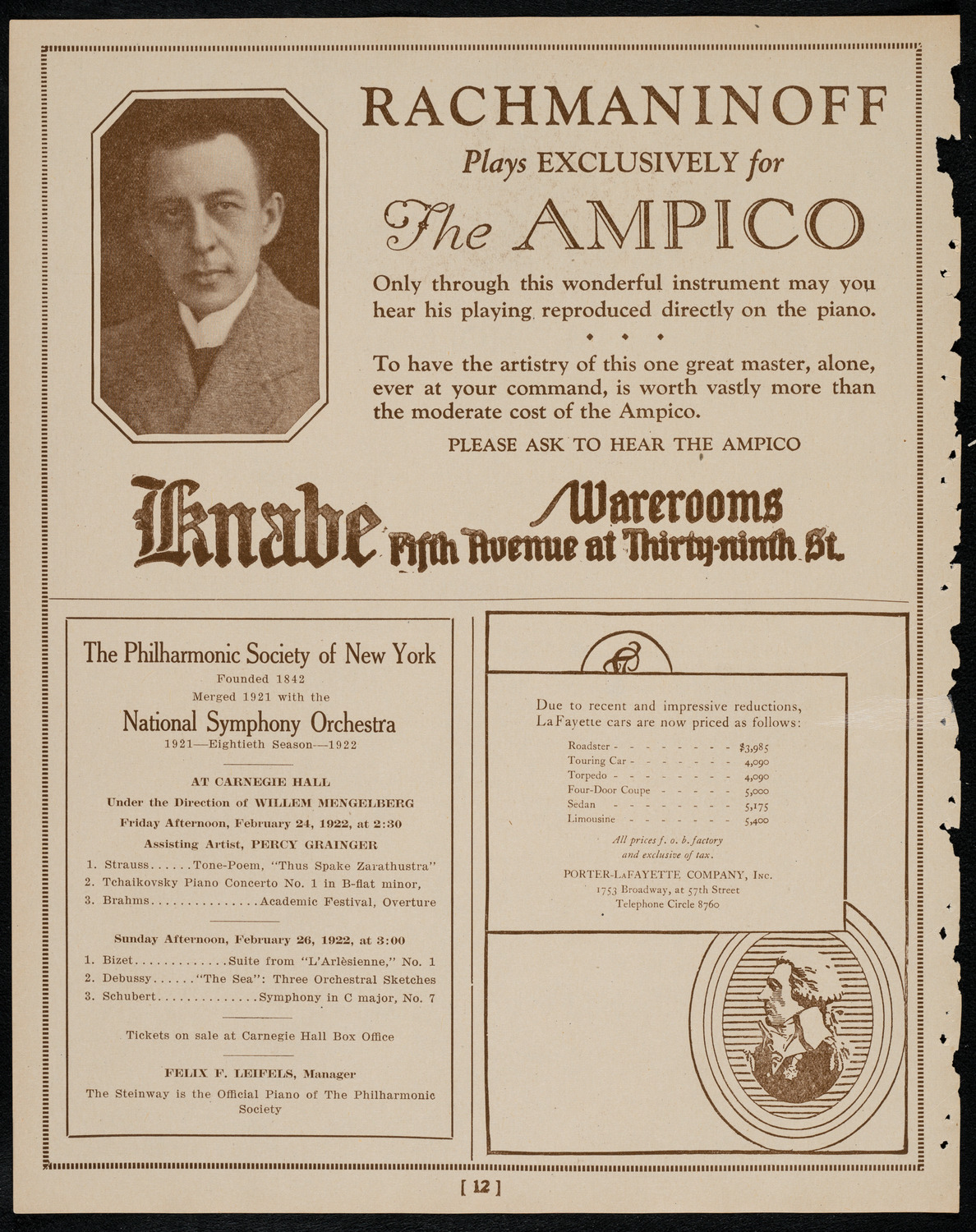 New York Philharmonic, February 23, 1922, program page 12