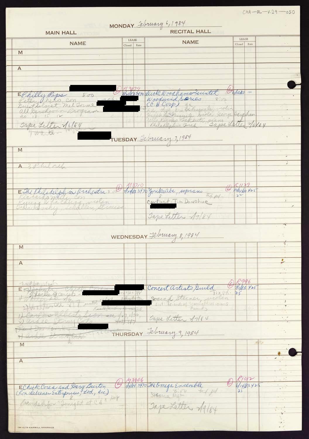 Carnegie Hall Booking Ledger, volume 29, page 50