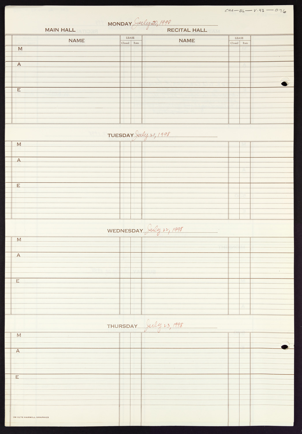 Carnegie Hall Booking Ledger, volume 43, page 96