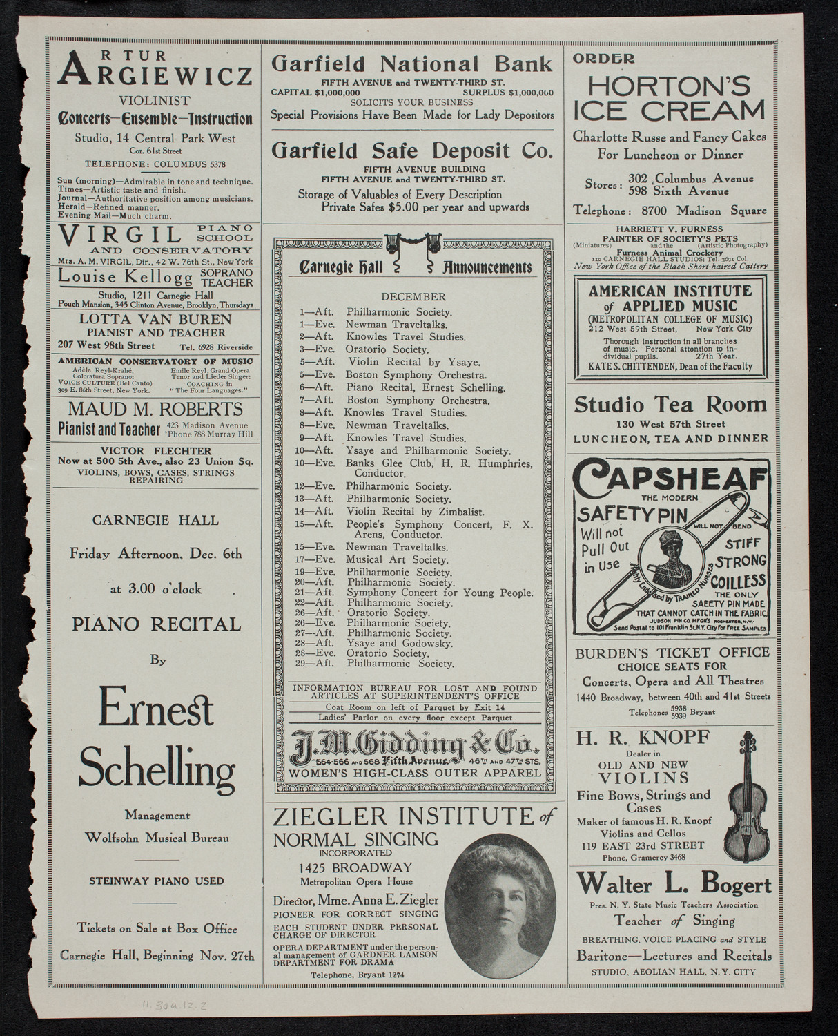 Mischa Elman, Violin, November 30, 1912, program page 3