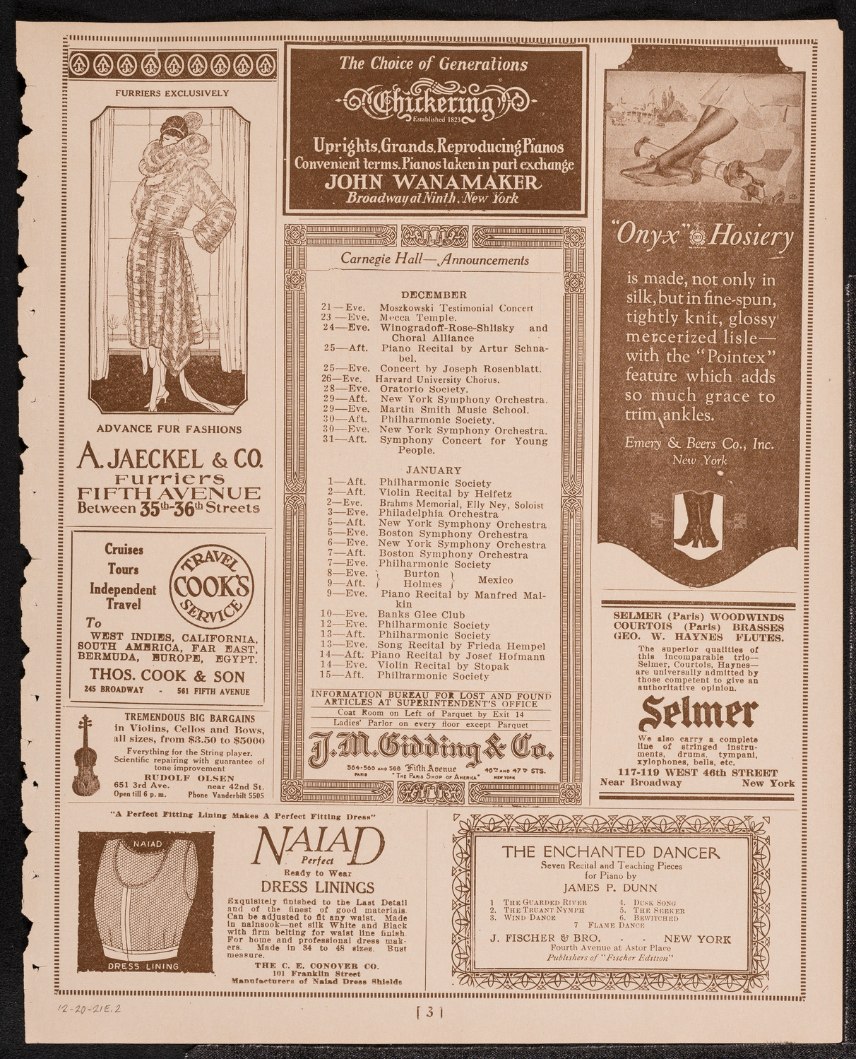 Philadelphia Orchestra, December 20, 1921, program page 3