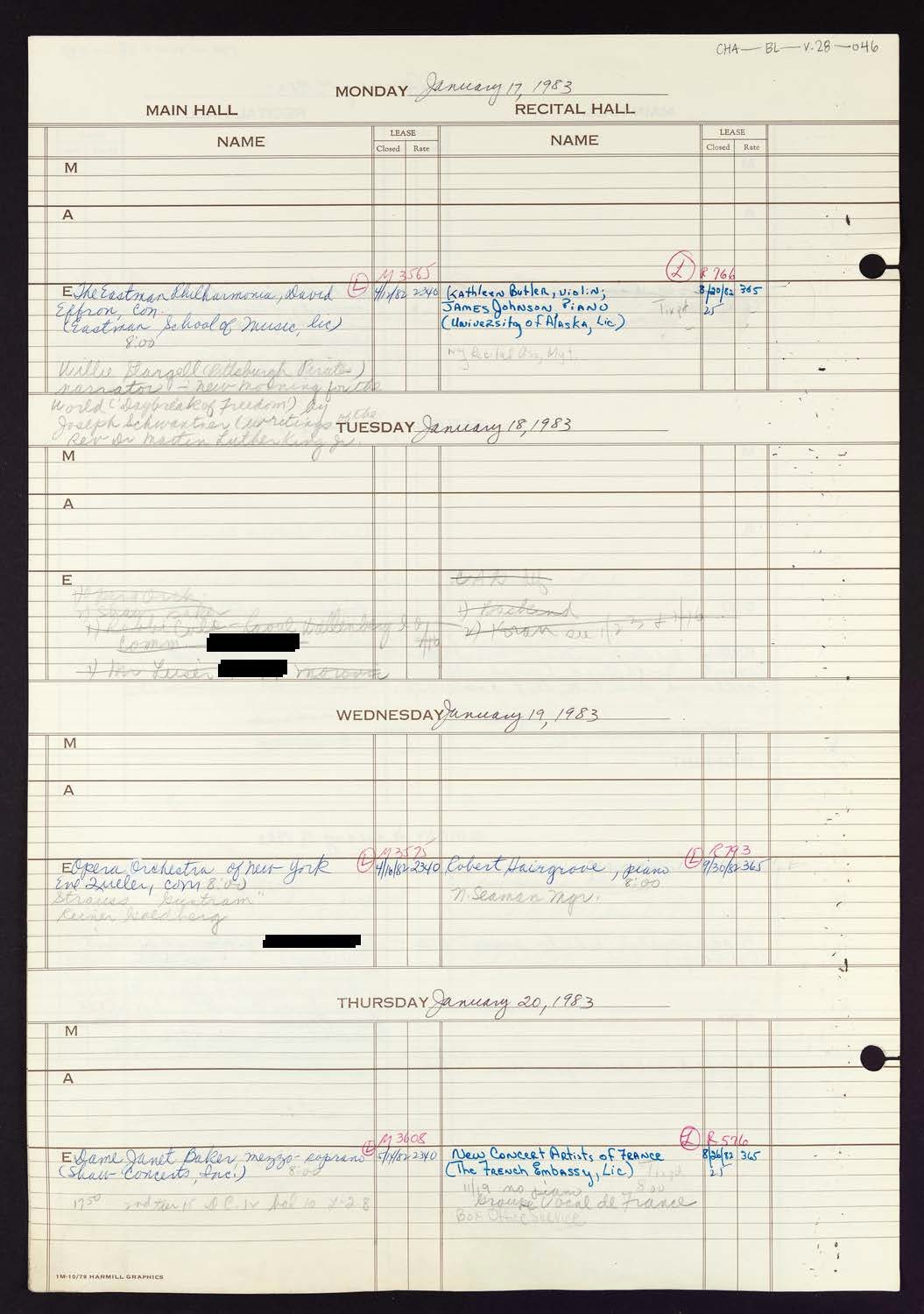 Carnegie Hall Booking Ledger, volume 28, page 46