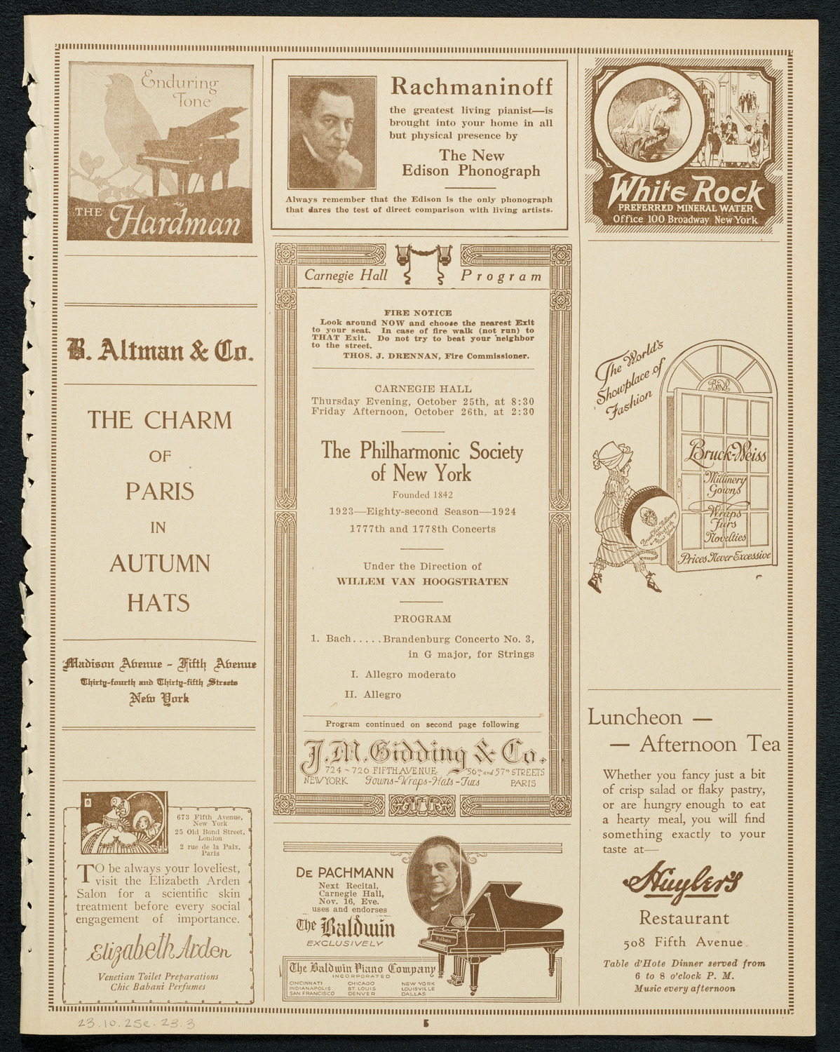New York Philharmonic, October 25, 1923, program page 5