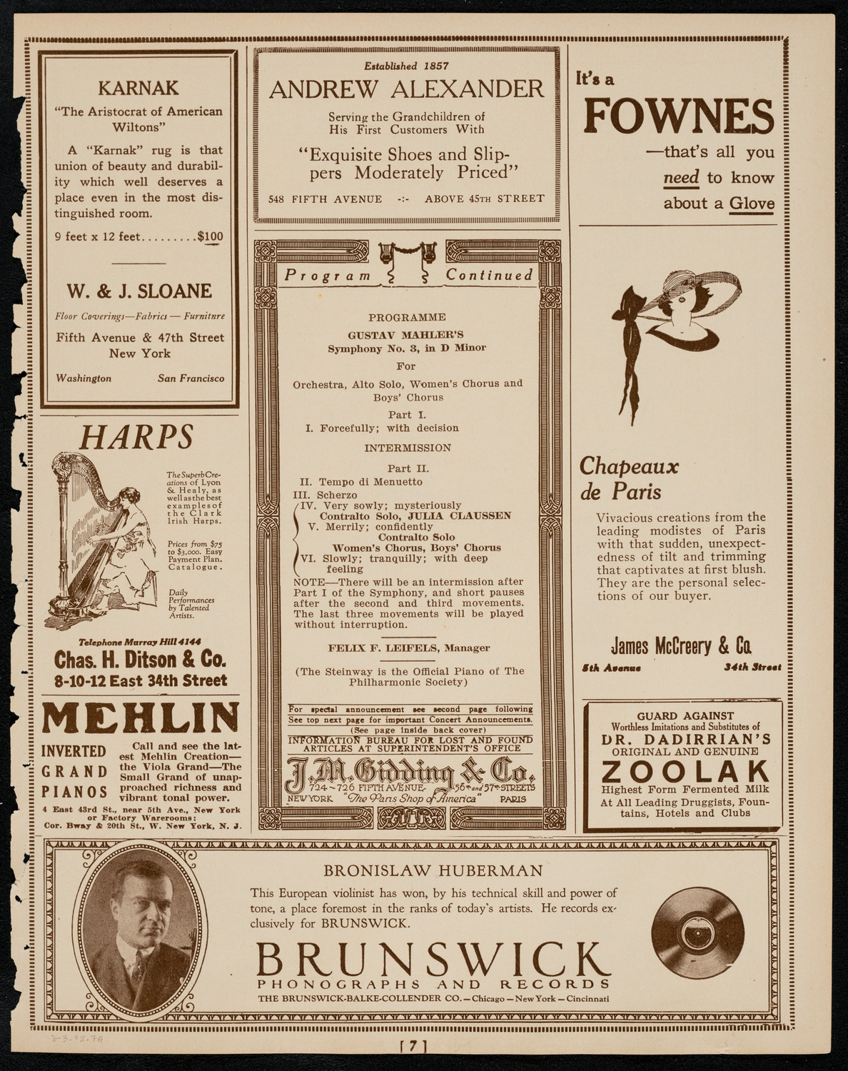 New York Philharmonic, March 3, 1922, program page 5