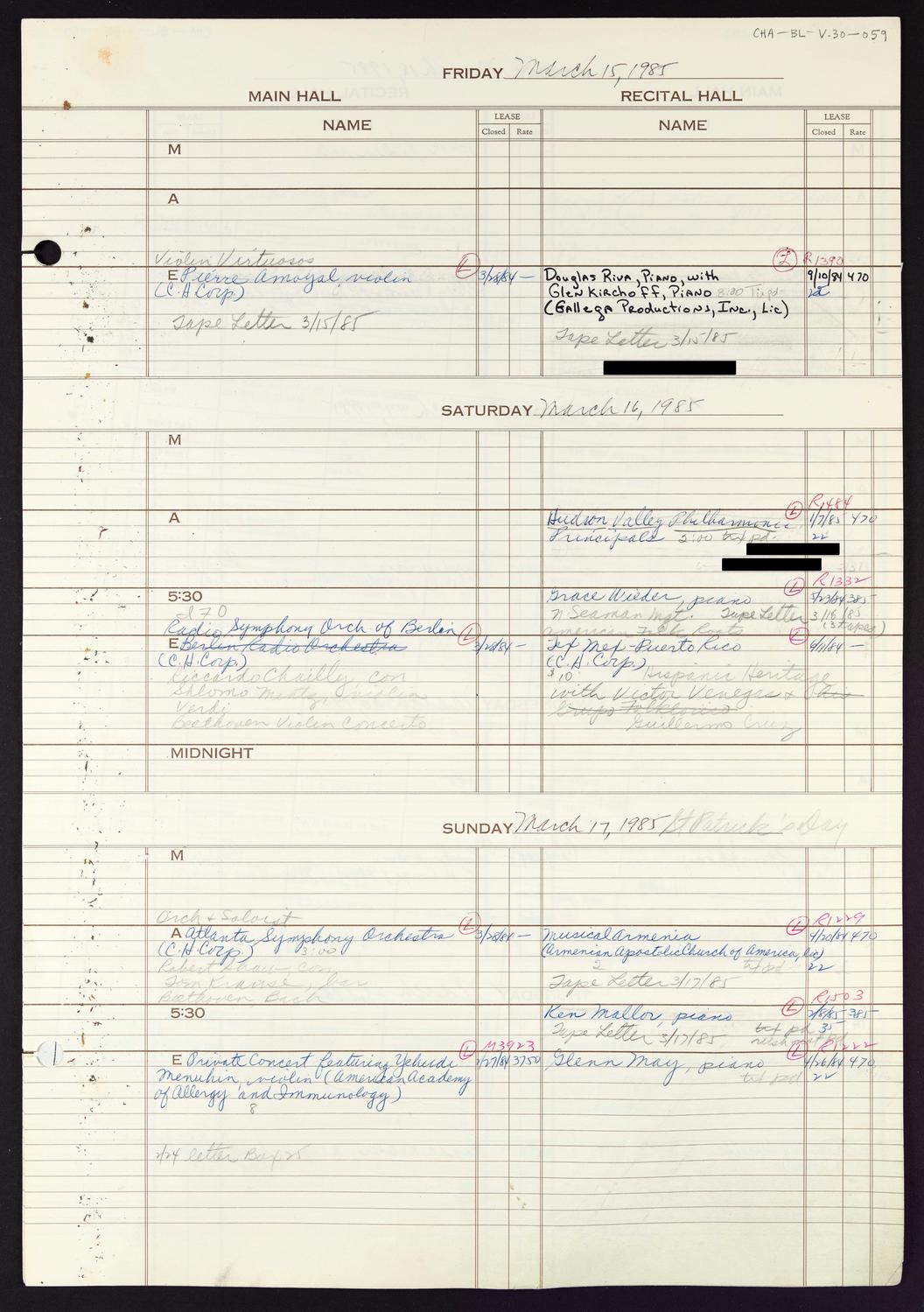 Carnegie Hall Booking Ledger, volume 30, page 59