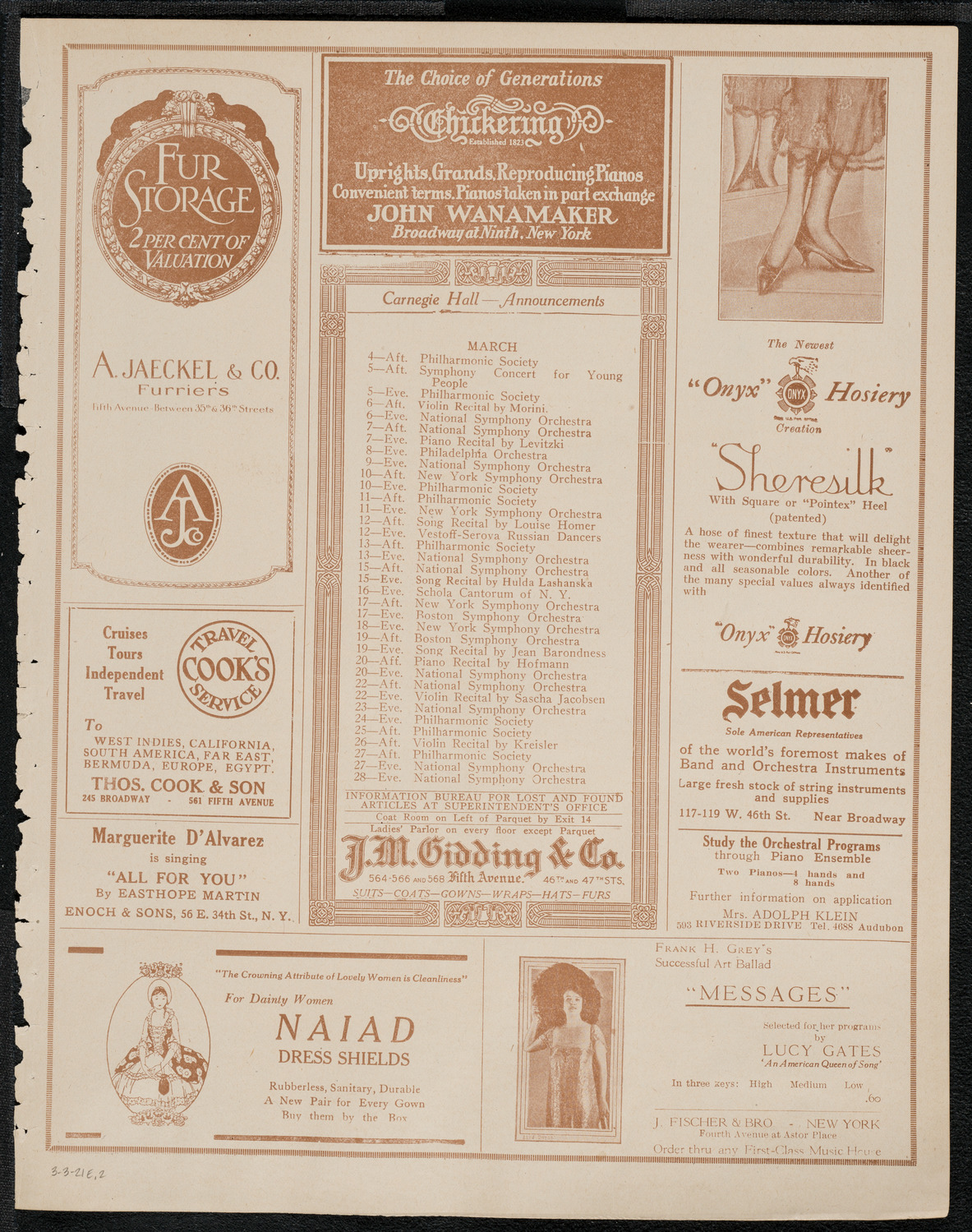 New York Philharmonic, March 3, 1921, program page 3