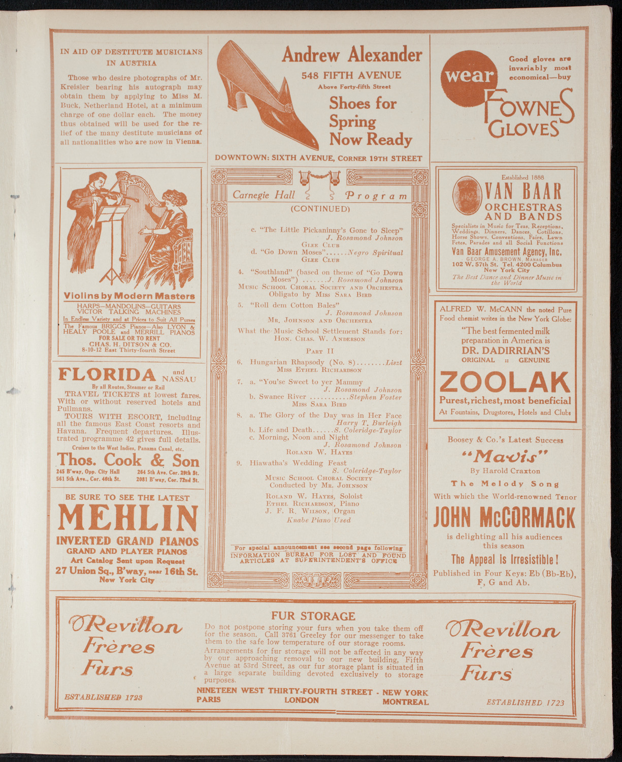 Concert of Negro Music, April 12, 1915, program page 7