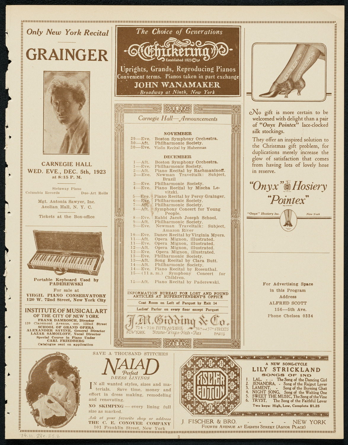 New York Philharmonic, November 28, 1923, program page 3
