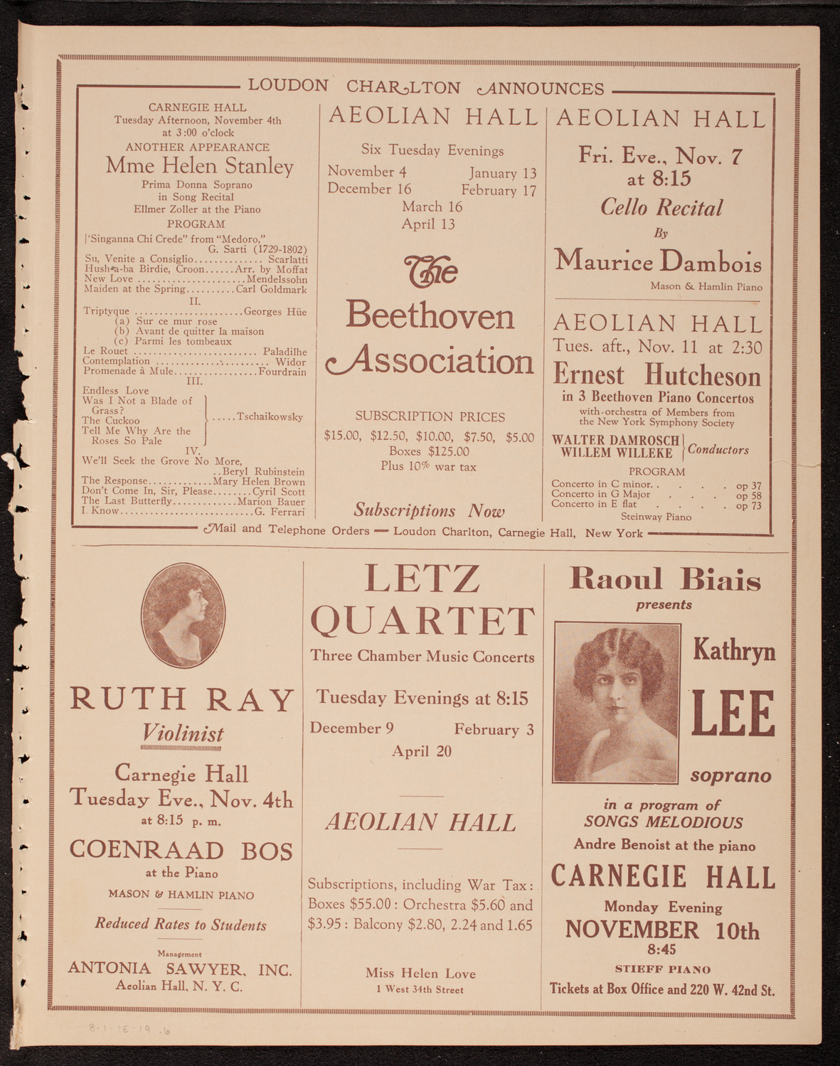 The Famous Palestine Music Ensemble "Zimro", November 1, 1919, program page 11