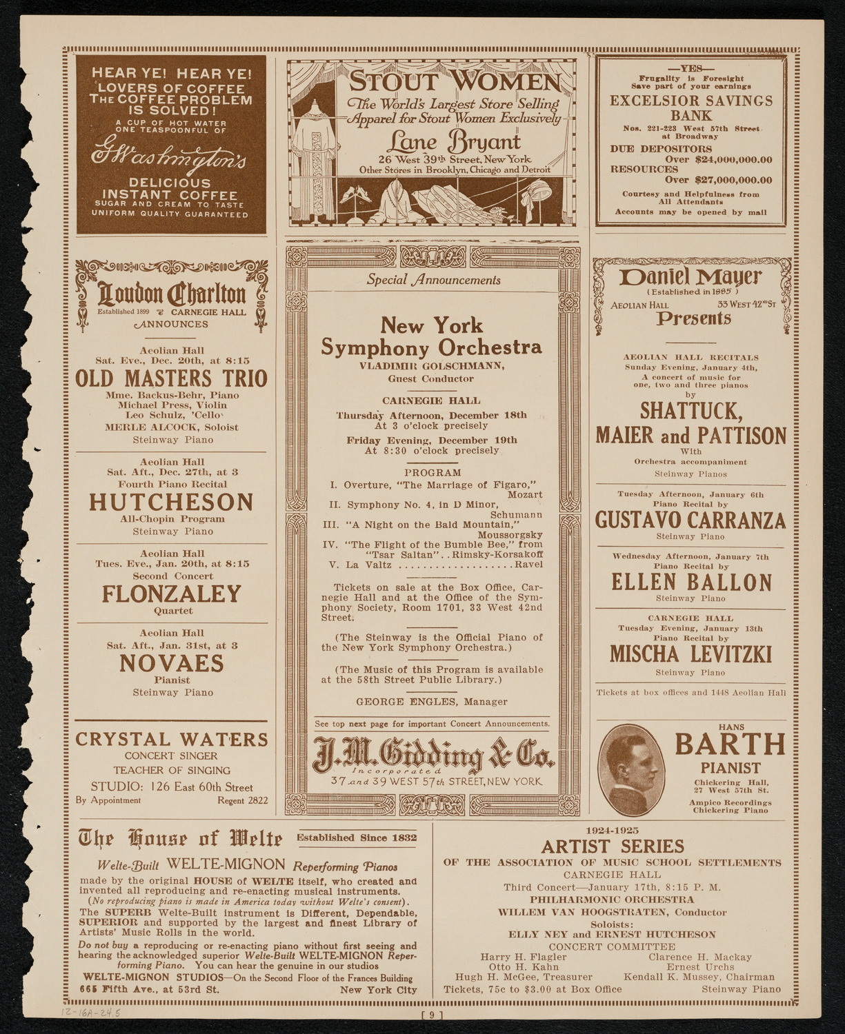 State Symphony Orchestra of New York, December 16, 1924, program page 9