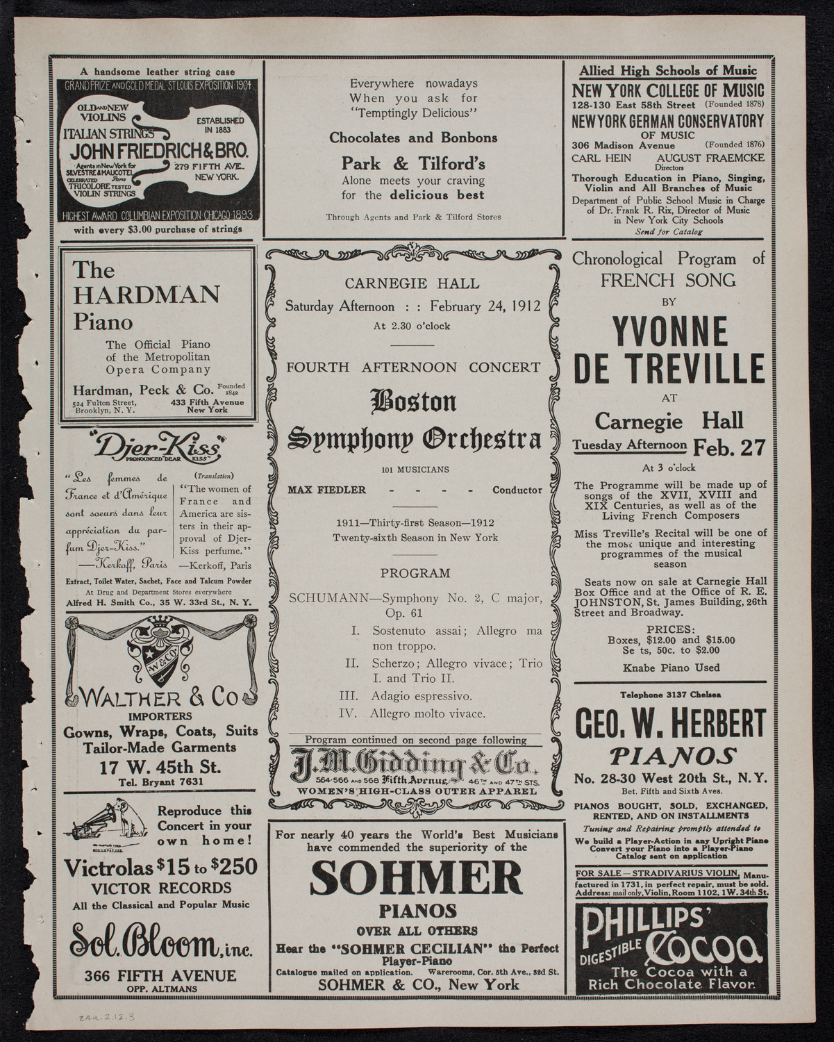 Boston Symphony Orchestra, February 24, 1912, program page 5