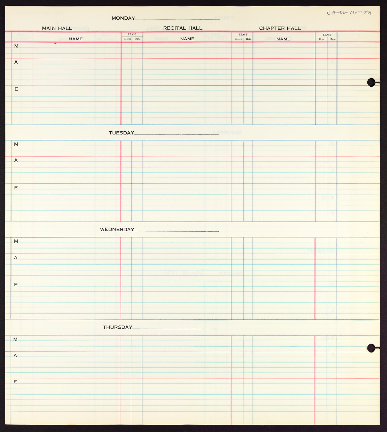 Carnegie Hall Booking Ledger, volume 16, page 94