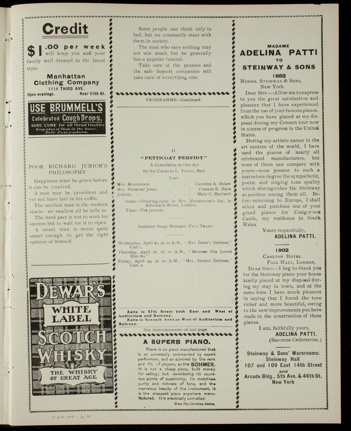 American Academy of the Dramatic Arts, April 26, 1904, program page 3