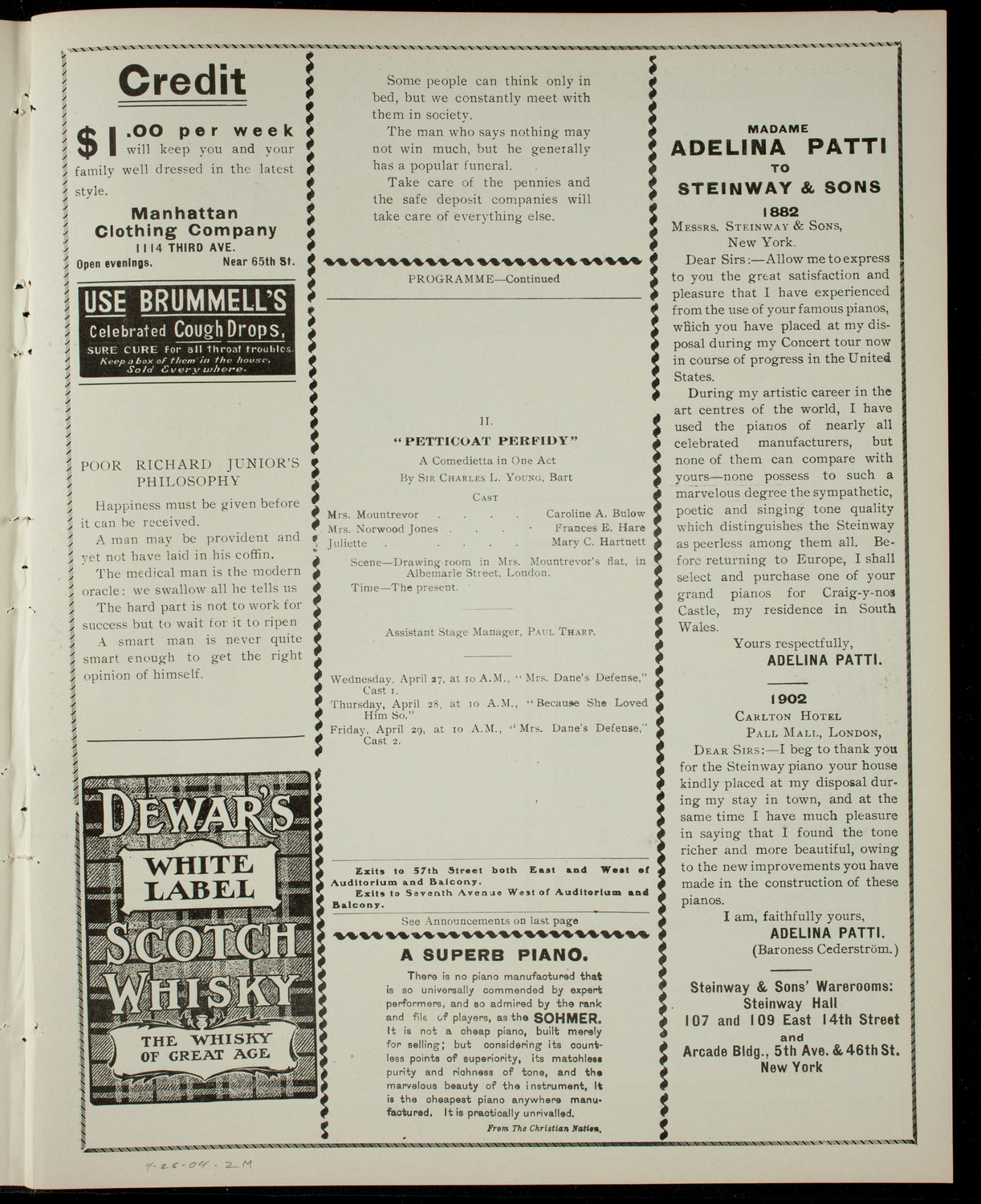 American Academy of the Dramatic Arts, April 26, 1904, program page 3