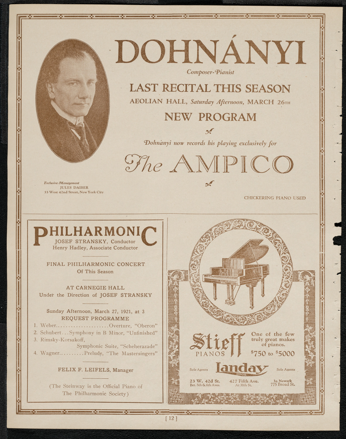 Fritz Kreisler, Violin, March 26, 1921, program page 12