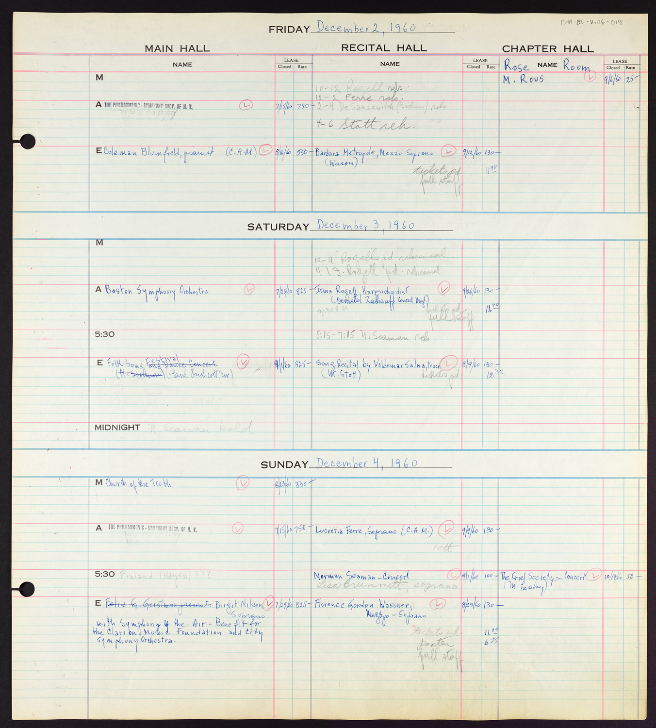 Carnegie Hall Booking Ledger, volume 6, page 19