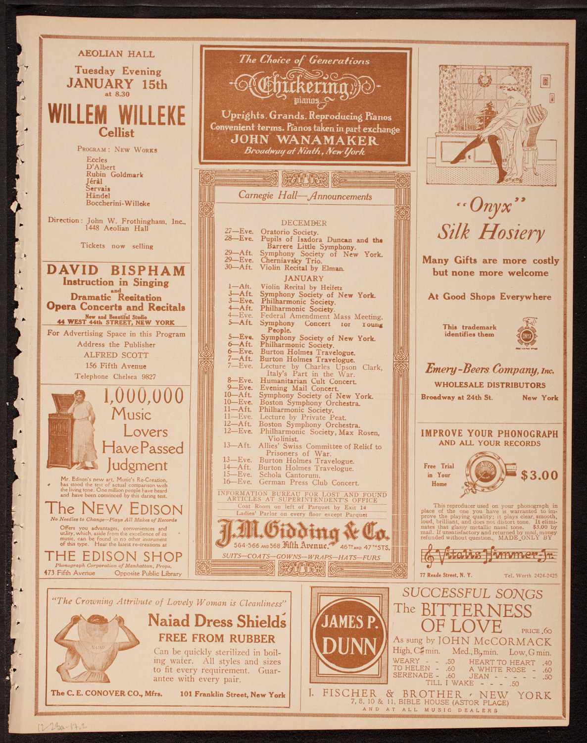 New York Philharmonic, December 23, 1917, program page 3