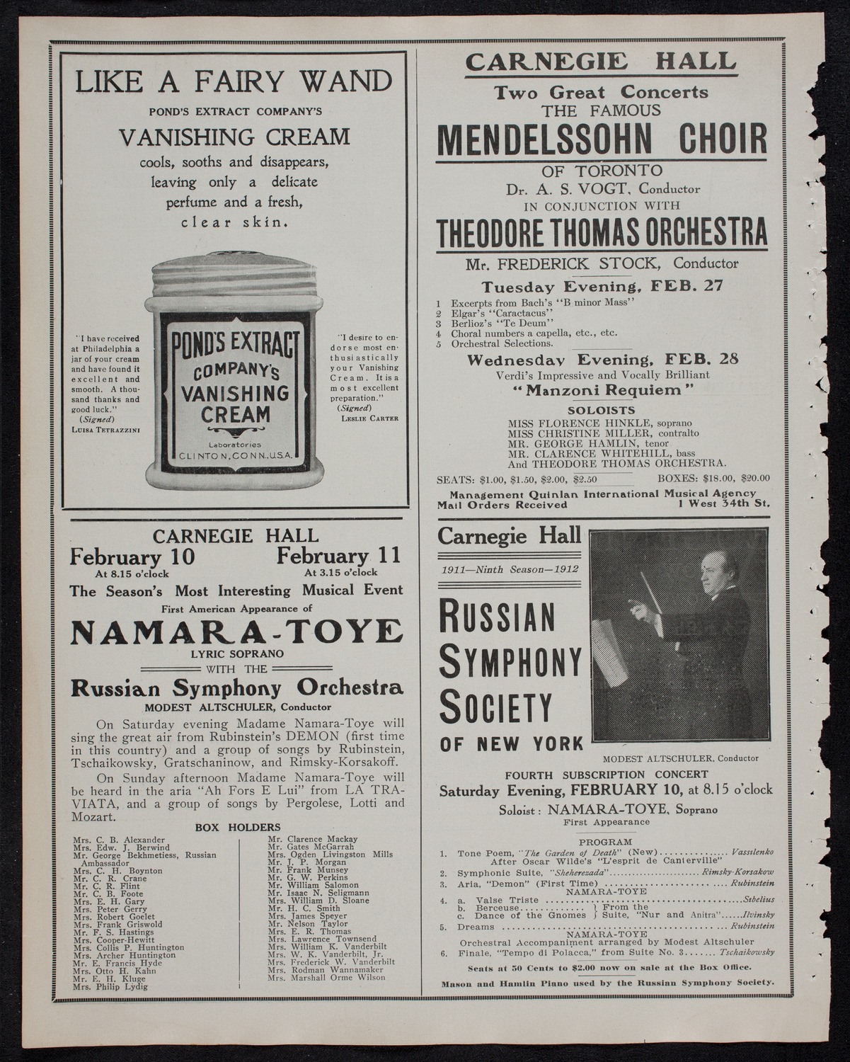 New York Philharmonic, February 8, 1912, program page 8