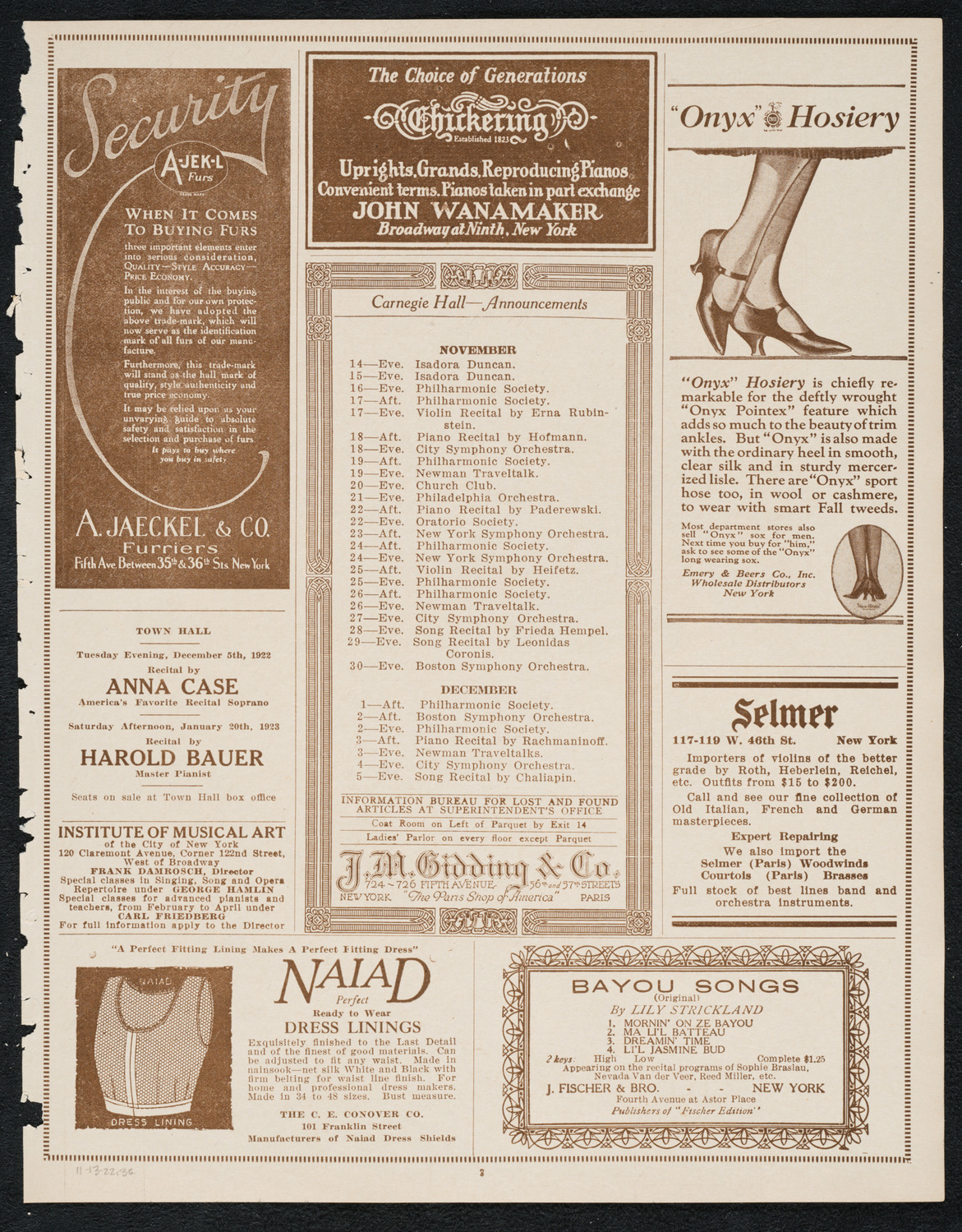 Benefit Concert for Mrs. Oscar Hammerstein, November 13, 1922, program page 3