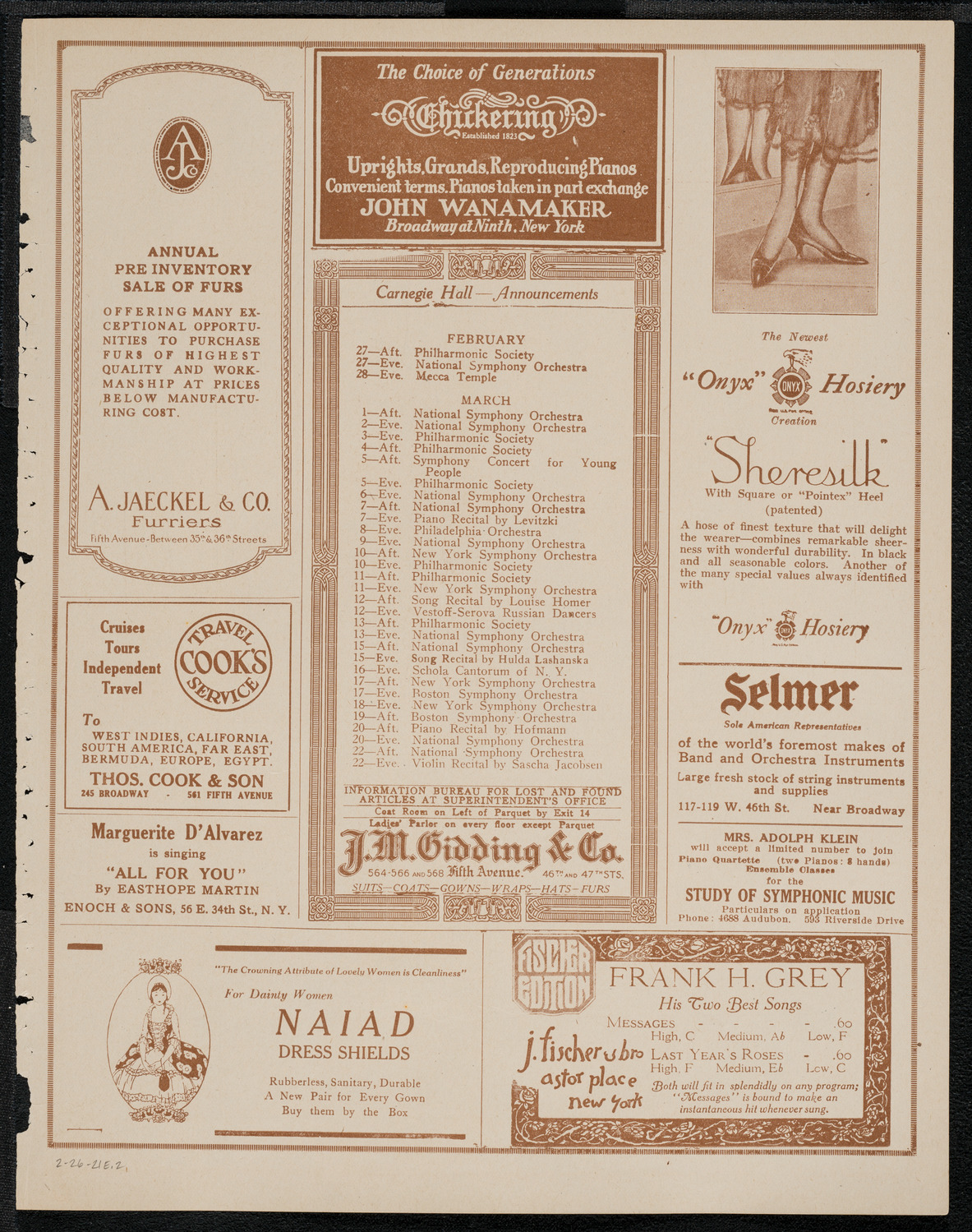 National Symphony Orchestra, February 26, 1921, program page 3