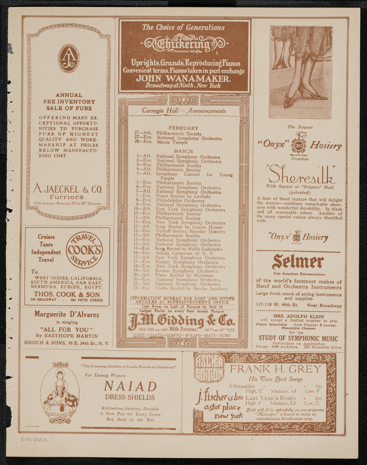 National Symphony Orchestra, February 26, 1921, program page 3