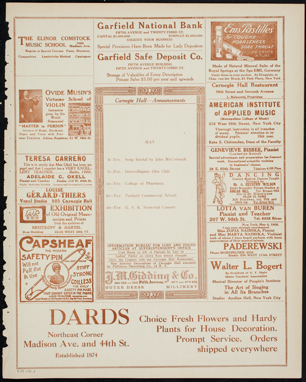 Oratorio Society of New York, April 25, 1914, program page 3