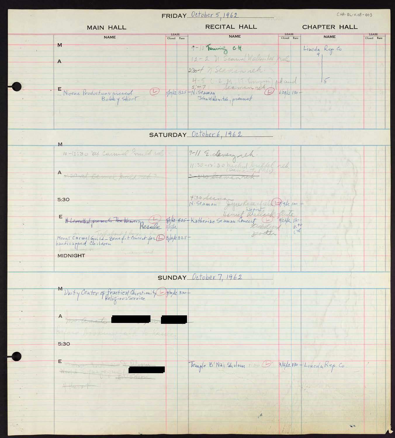 Carnegie Hall Booking Ledger, volume 8, page 3