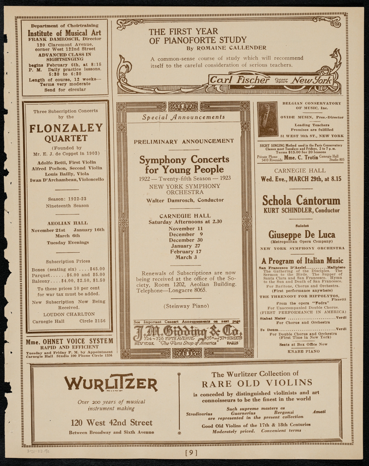 New York Symphony Orchestra, March 24, 1922, program page 9